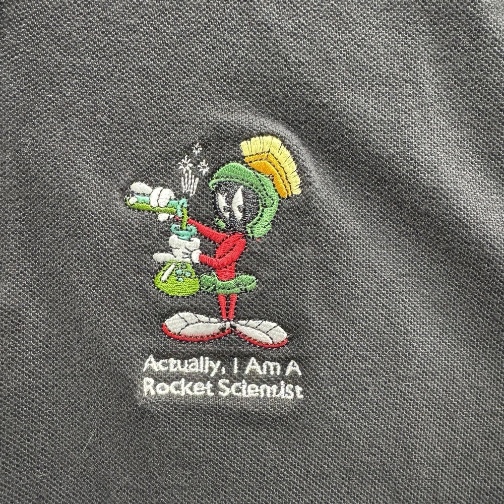 Vintage 90s Looney Tunes Marvin Zip‎ Polo Shirt Mens Medium Black Details - Picture 5 of 9